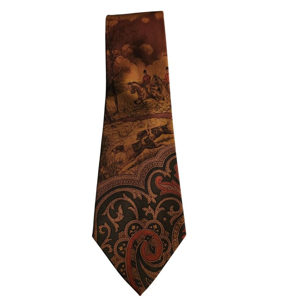 Vintage Polo by Ralph Lauren Equestrian Dogs Hunting Scene Paisley Silk Tie